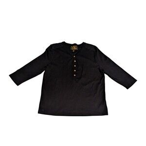 Lauren Ralph Lauren Black Henley Button Front Top